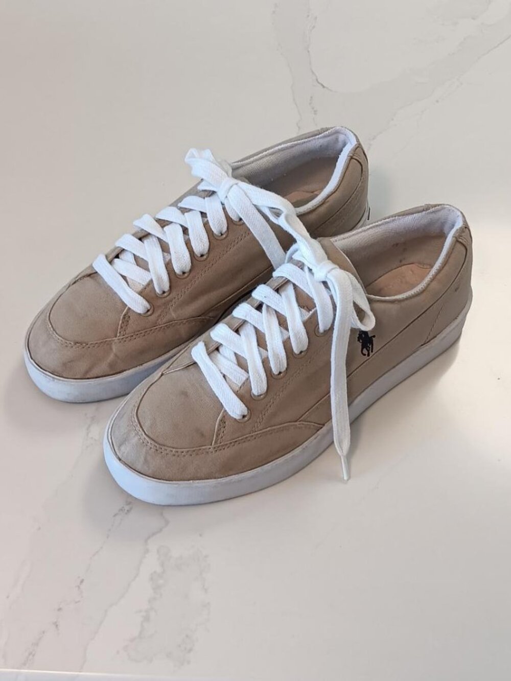 POLO Womens Sneakers Tan / Khaki Canvas with Blue Logo Size 8B
